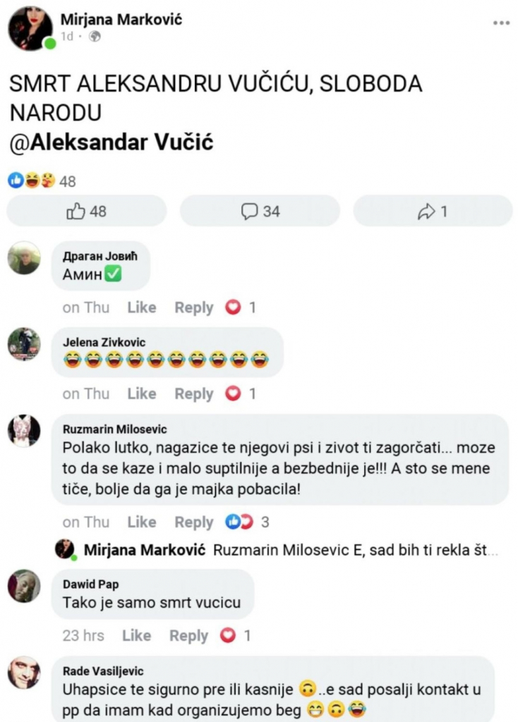 Pretnje smrću predsedniku Vučiću