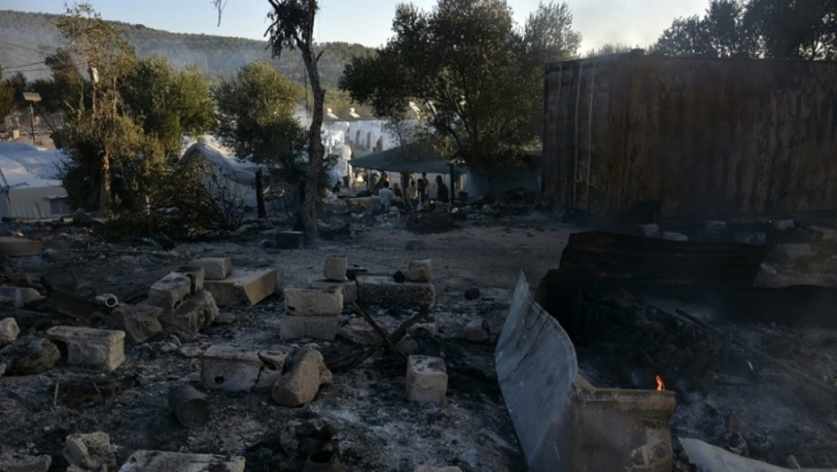 Morija, Lezbos, Grčka, migranti, kamp, požar