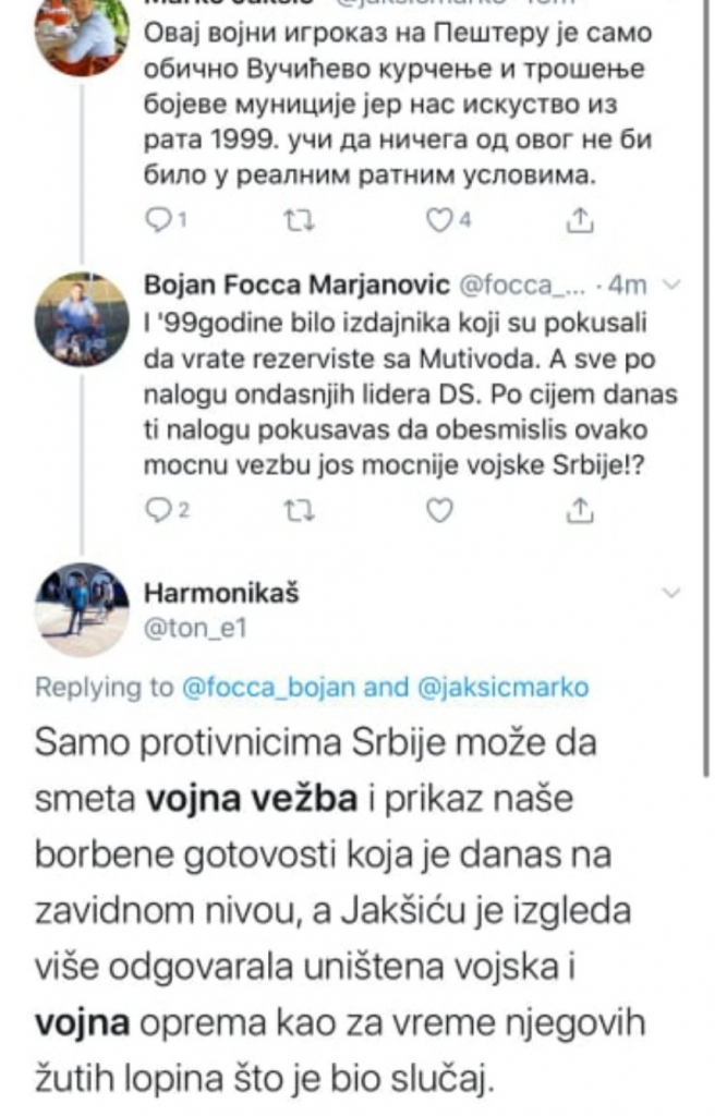 Tvitovi na račun srpske vojske