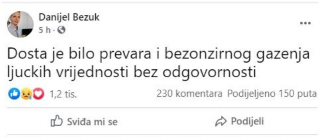 Tvit Danijela Bezuka