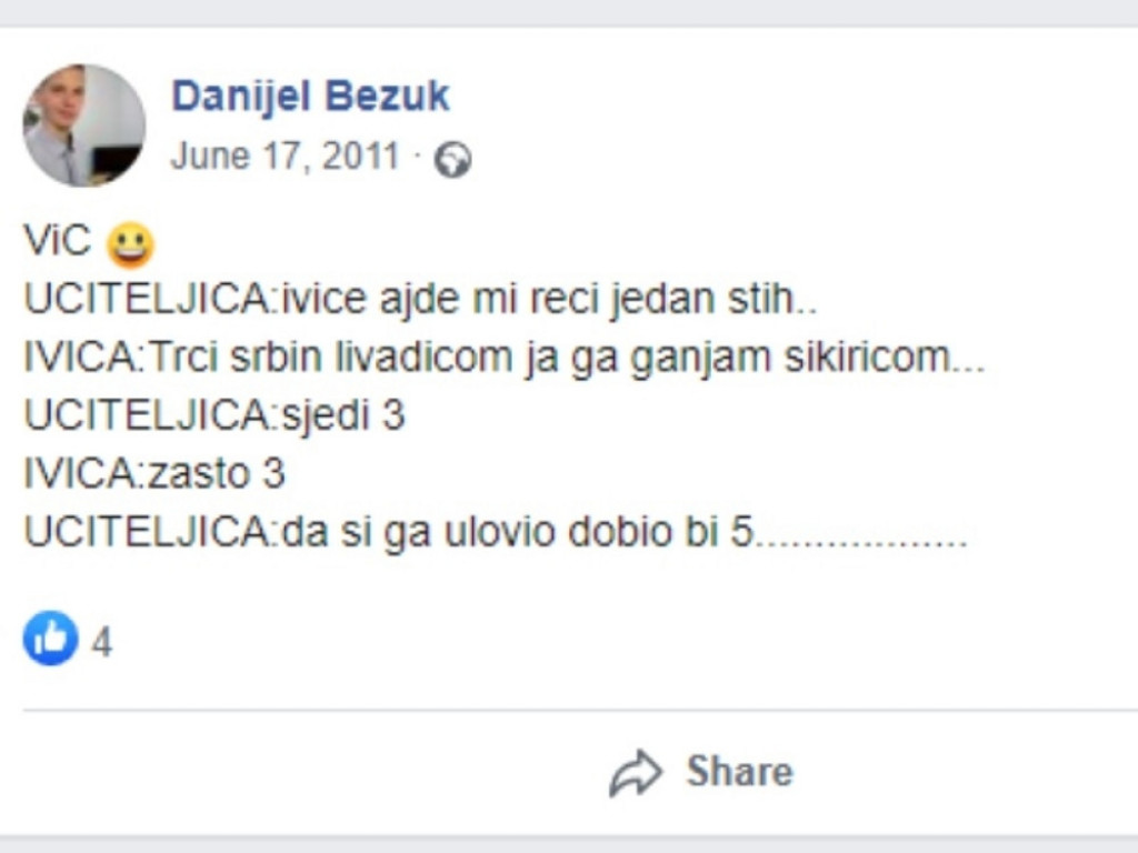 Tvit Danijela Bezuka