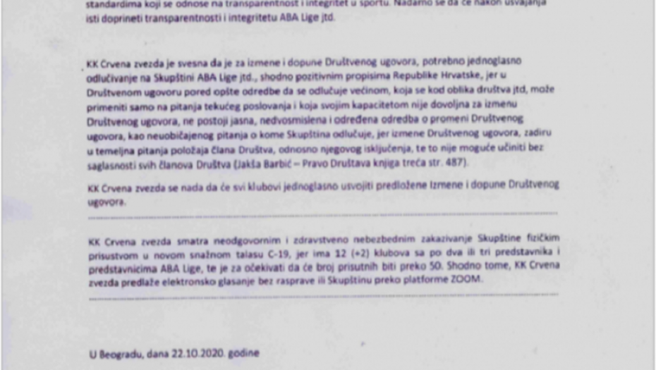 dopis KK Crvena zvezda