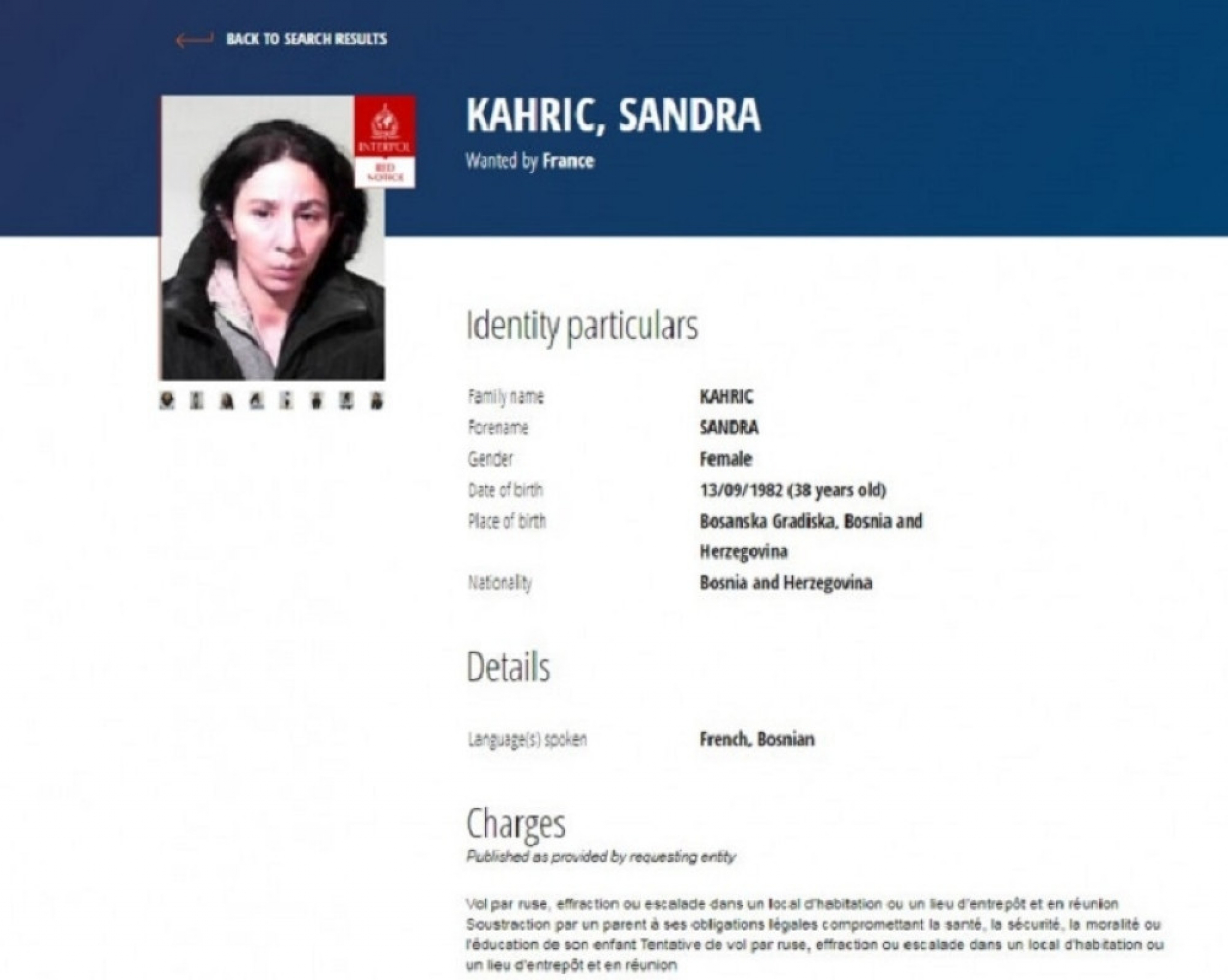 Sandra Kakrić se traži zbog više krivičnih dela 