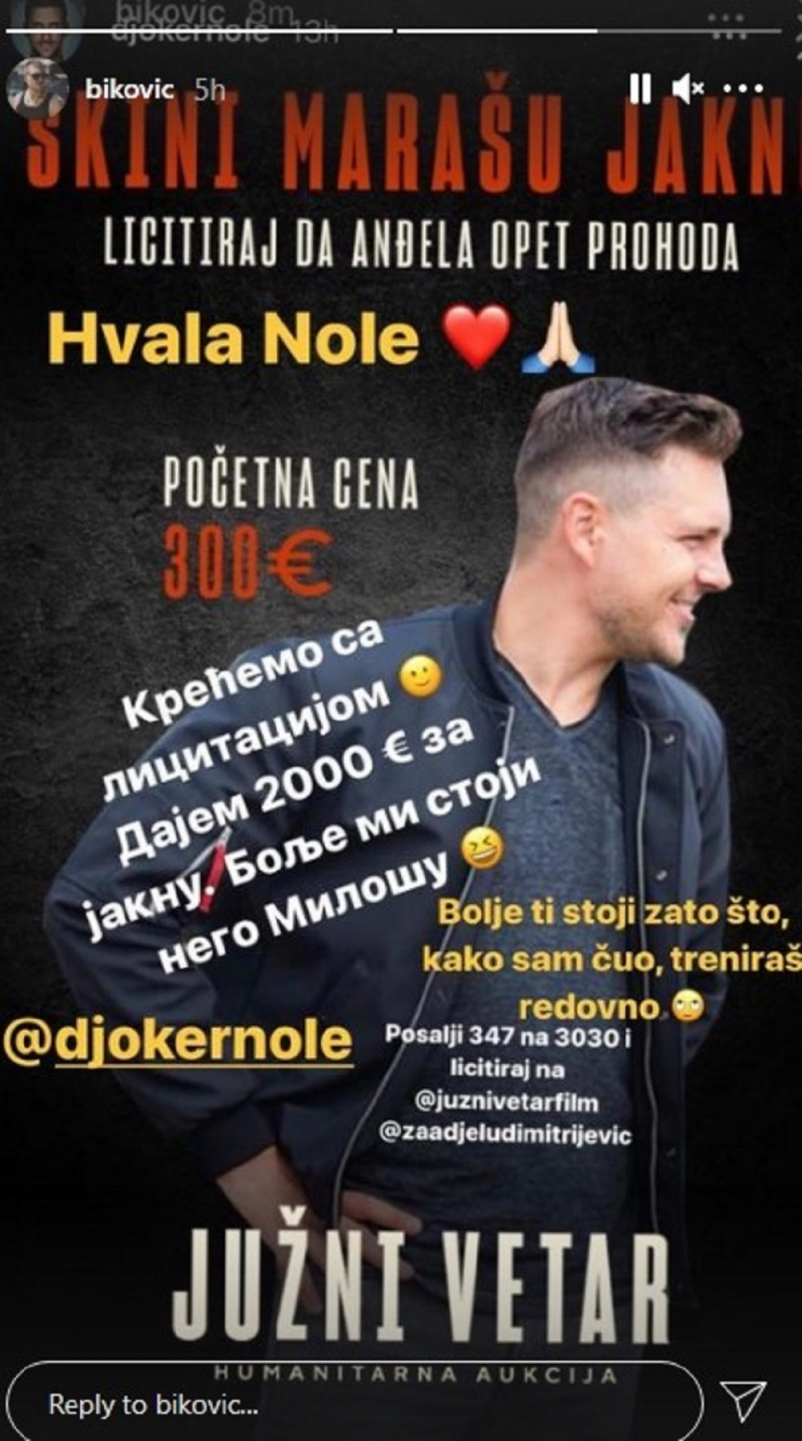 Instagram stori Milo&scaron;a Bikovića