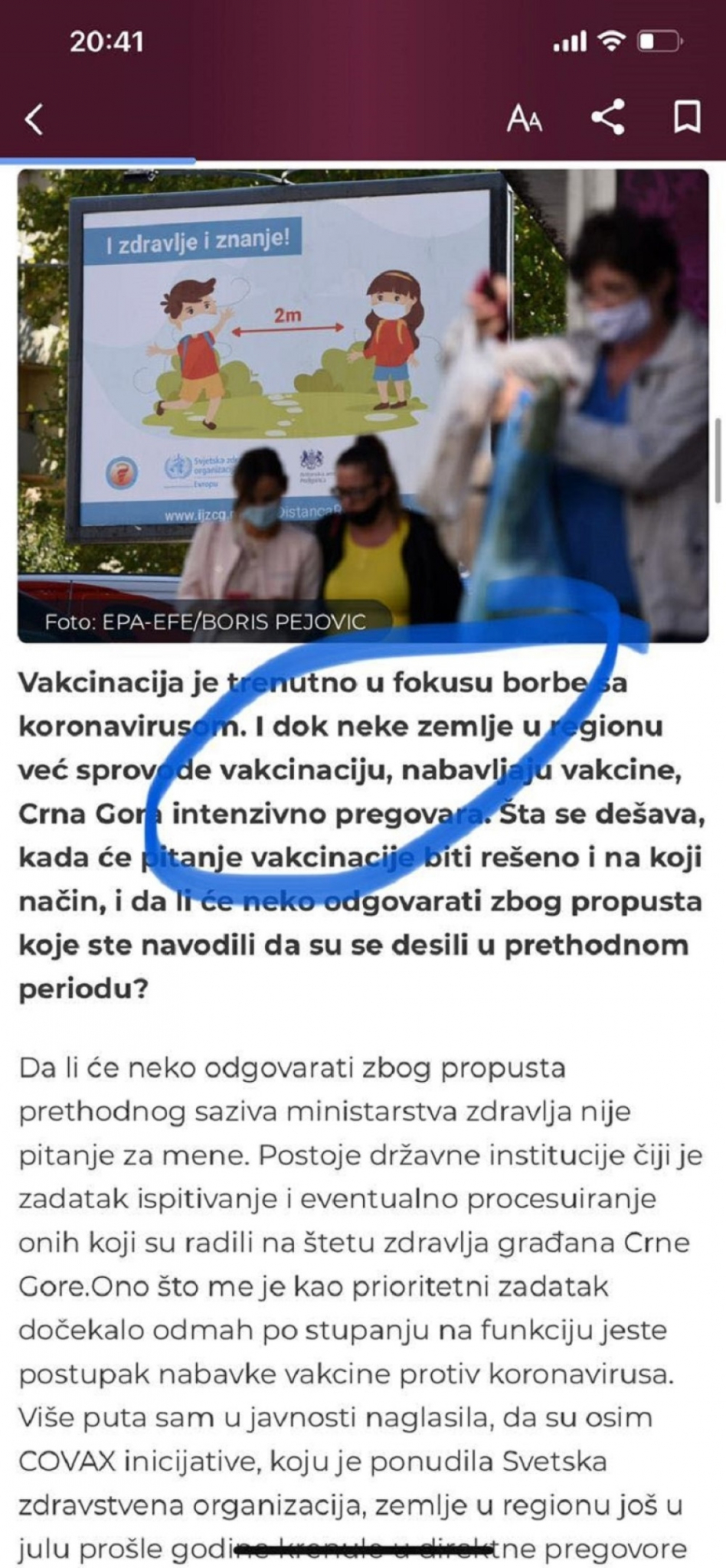 tekst na opozicionom portalu