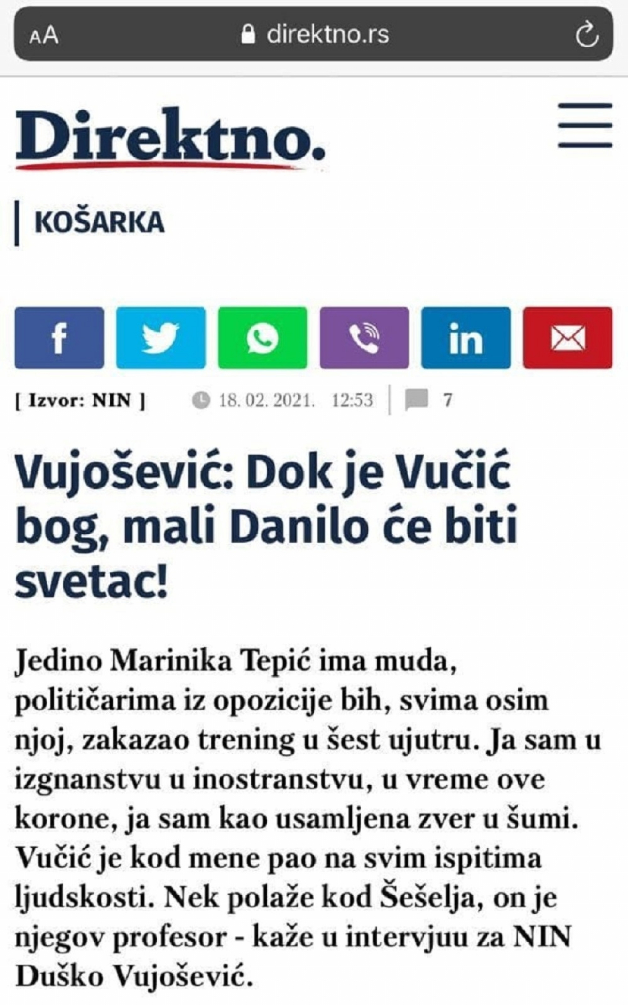 Direktno preneo Vujoševićeve uvrede