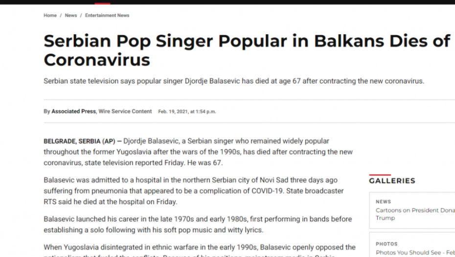Američki mediji o smrti Balaševića