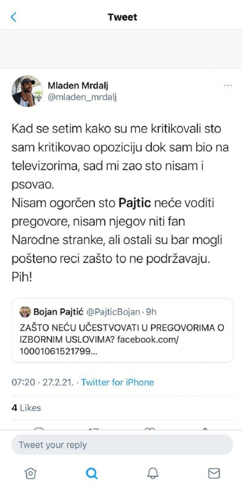 Objava Mladena Mrdalja 