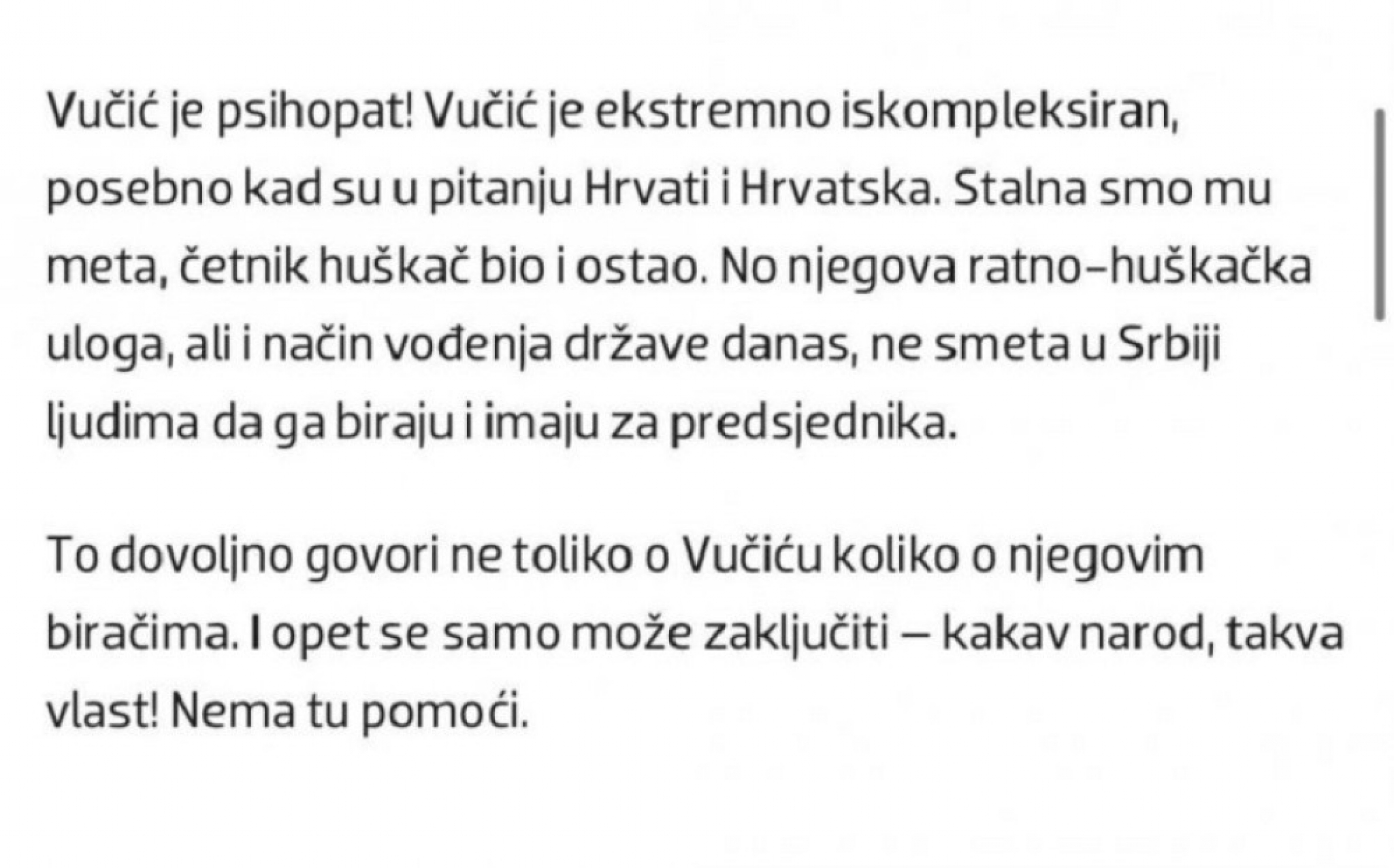 Deo teksta u Večernjem listu