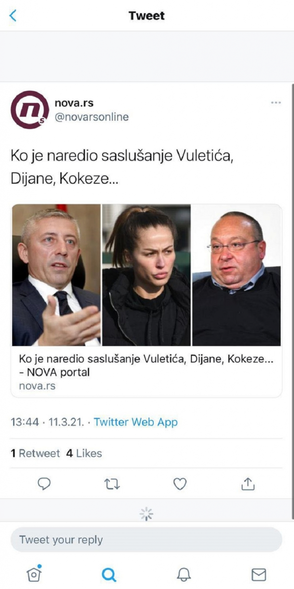 Tekst koji je objavljen na portalu Nova