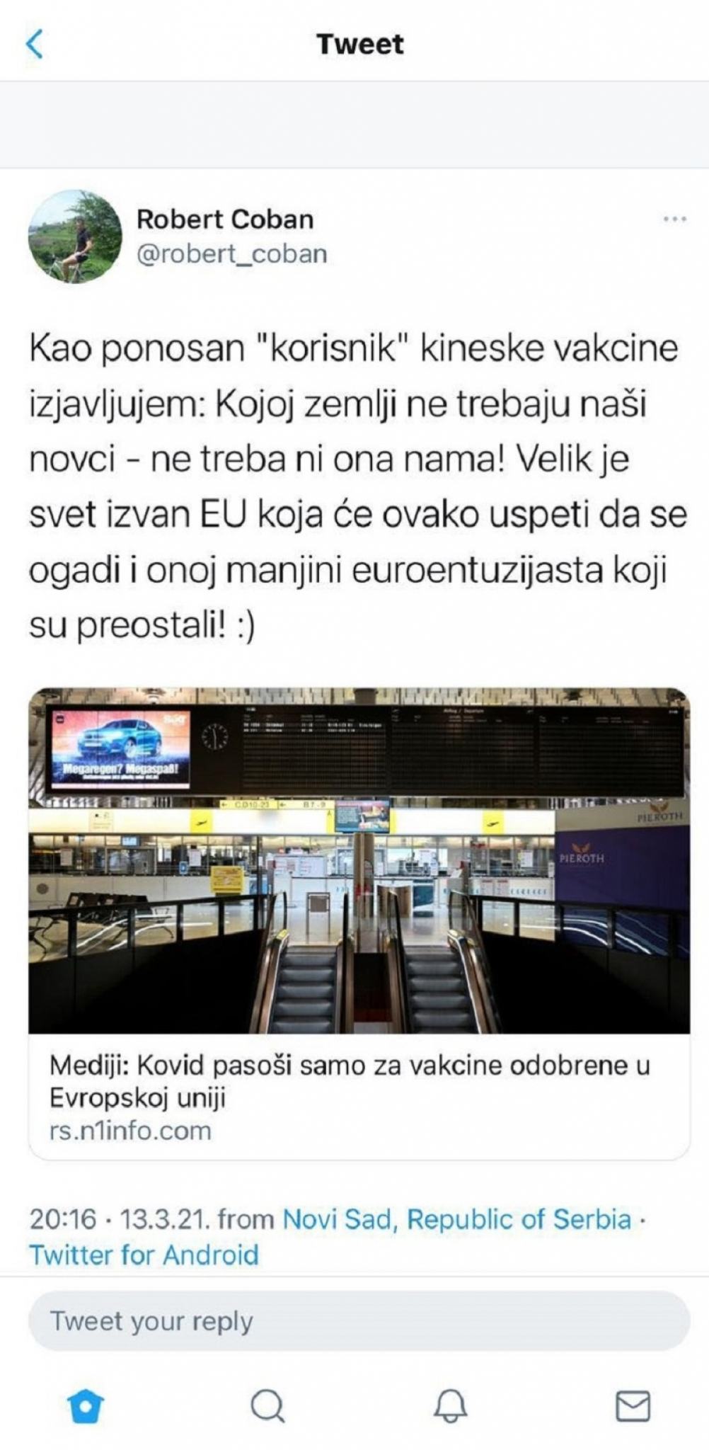 Objava Roberta Čobana 