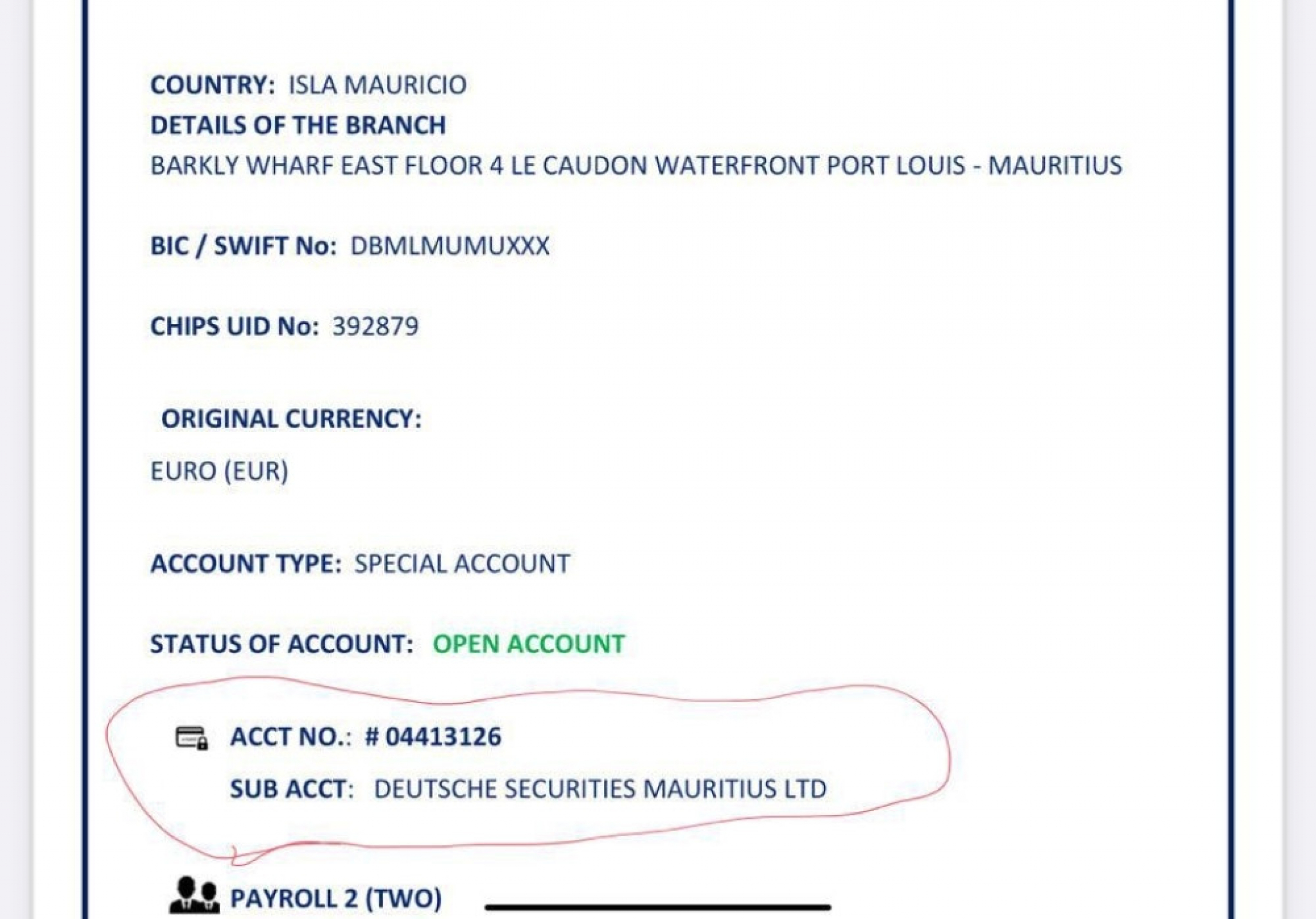 banka na Mauricijusu