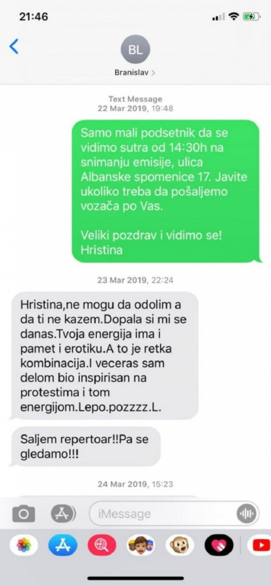 Branislav Lečić- poruke Hristina