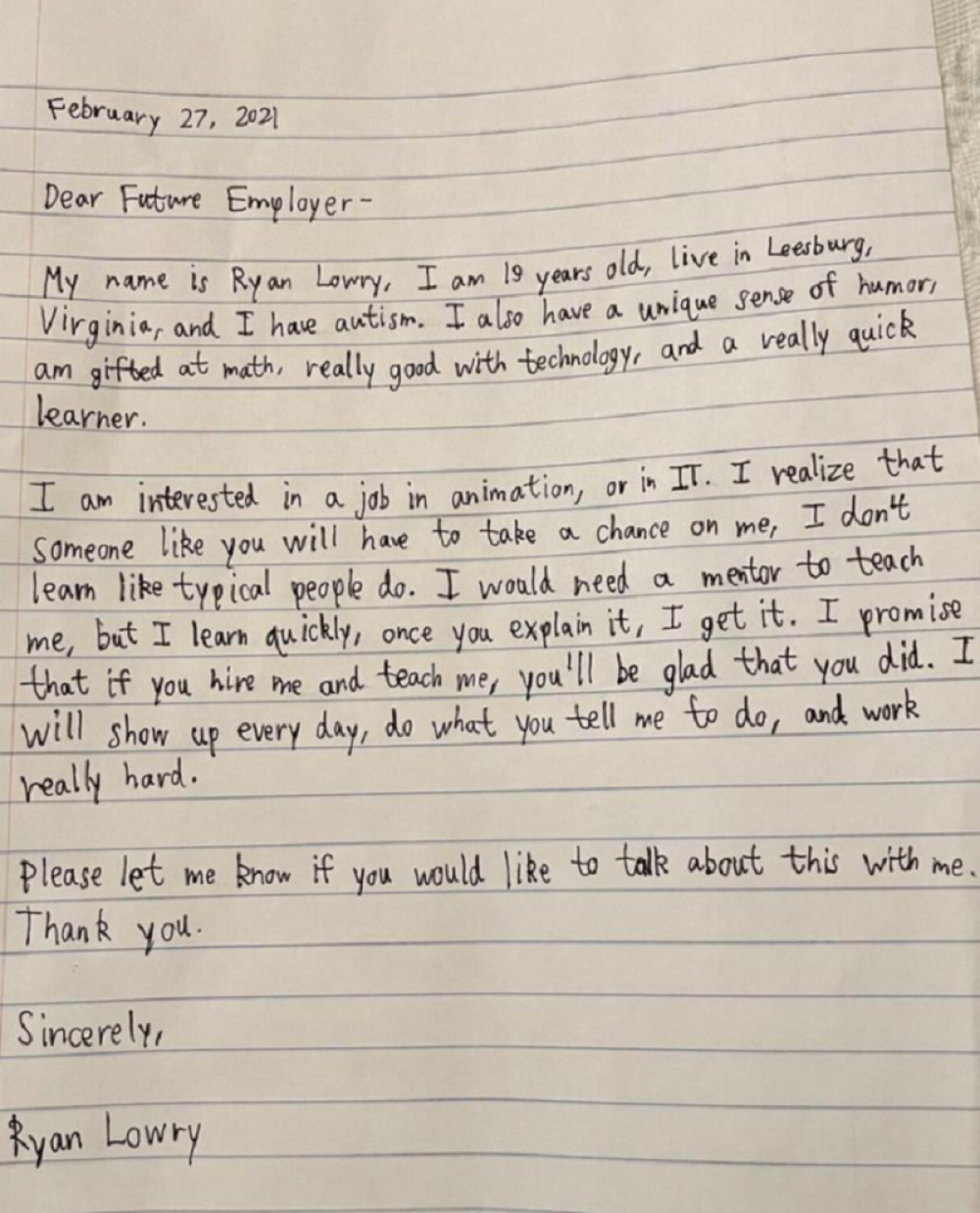 pismo, autističan mladić