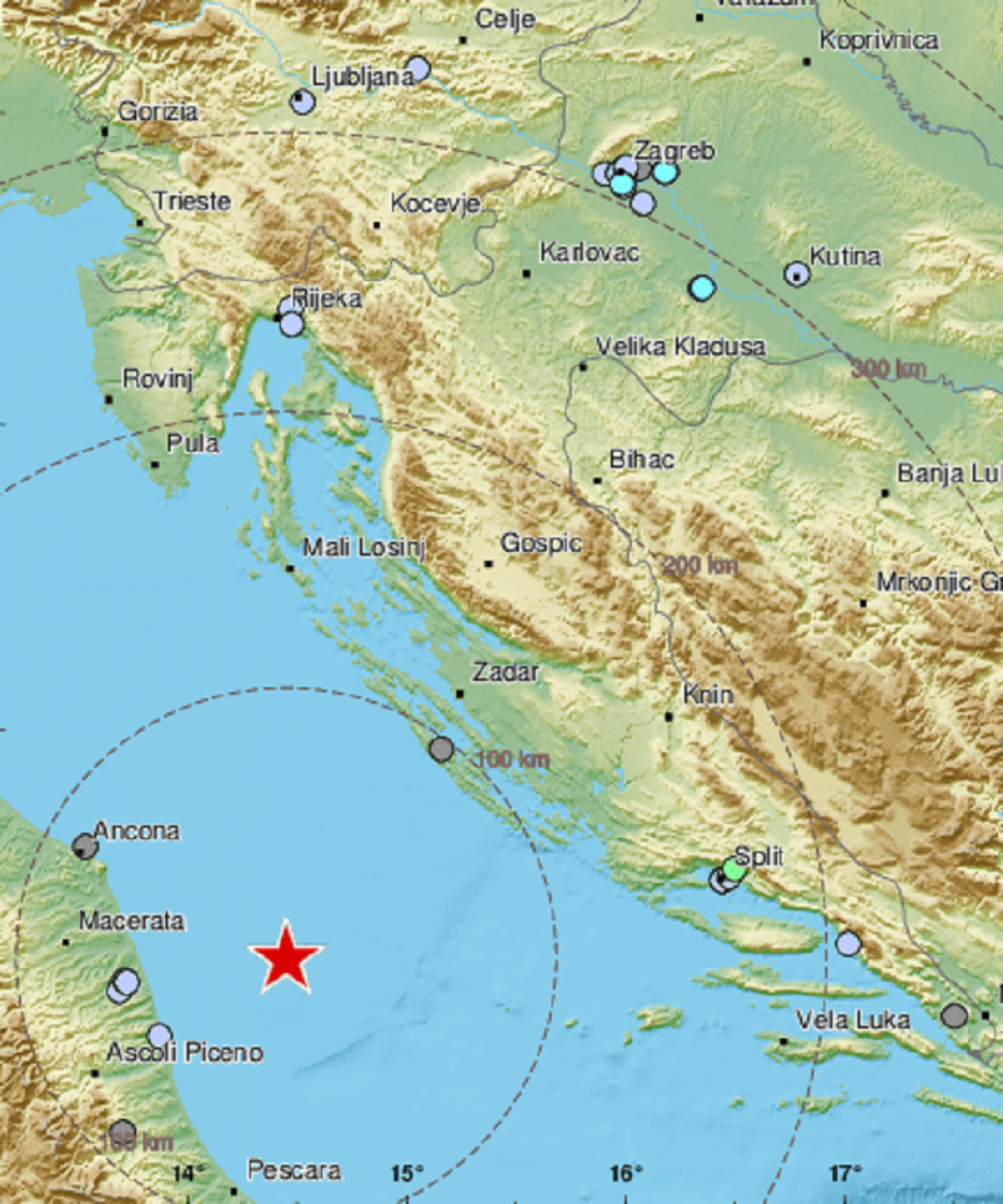 Epicentar zemljotresa u Jadranskom moru 