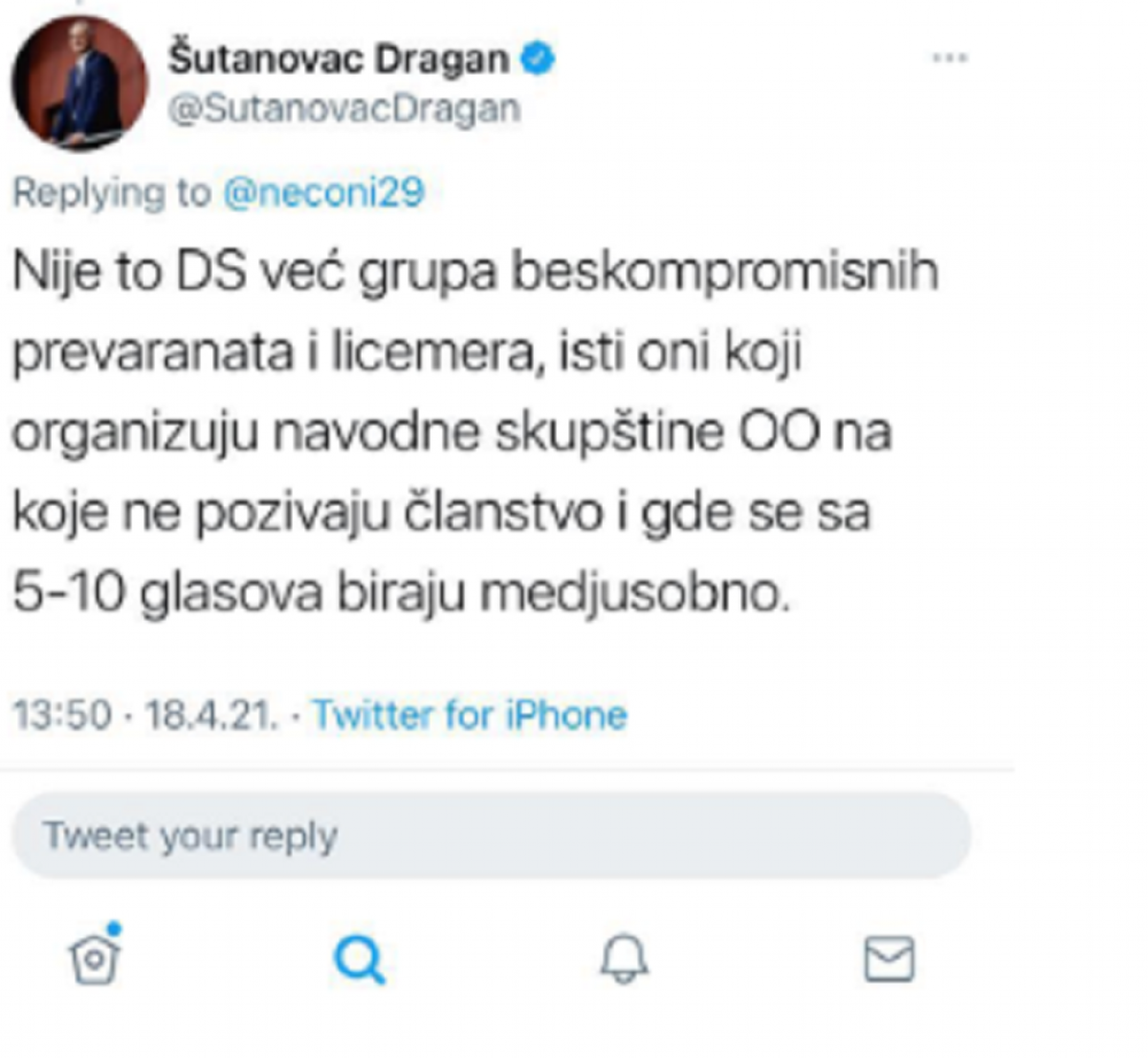 Objava Dragana Šutanovca 