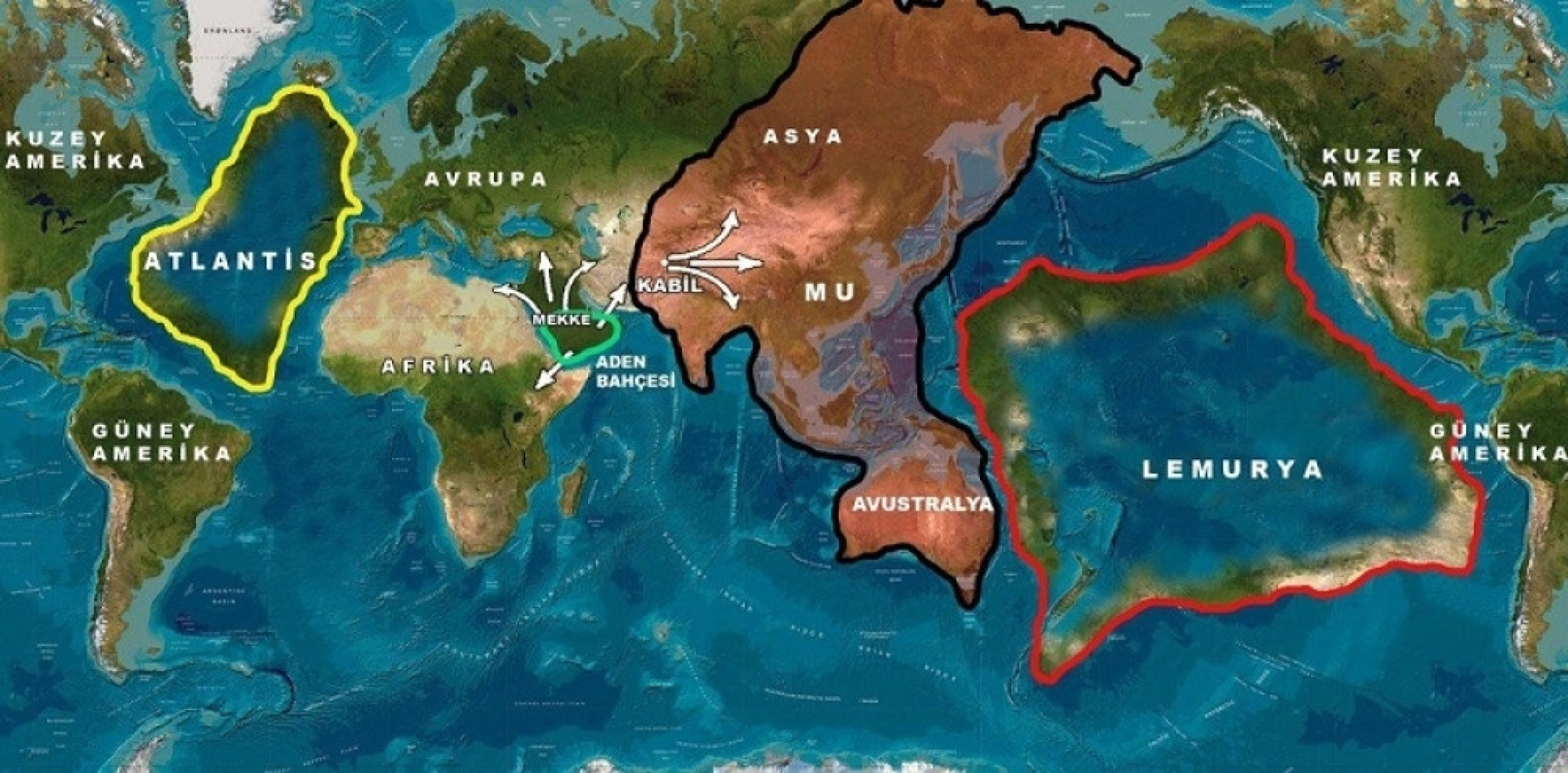 Lemurija, izgubljeni kontinenti, karta sveta