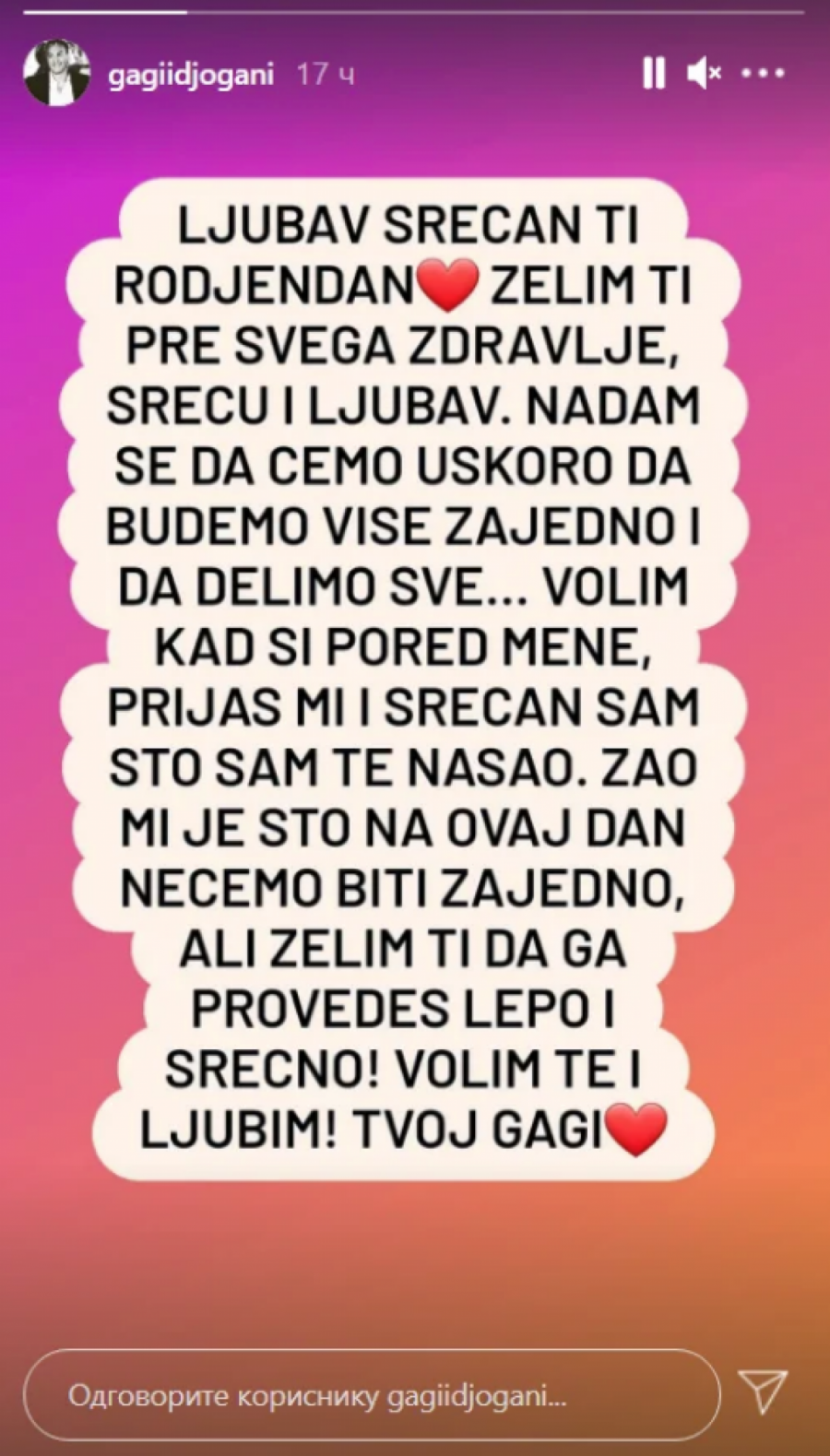 VOLIM TE! Gagi Đogani prvi put javno izjavio ljubav svojoj devojci, uputio joj prelepe reči koje će sve raznežiti! (FOTO)