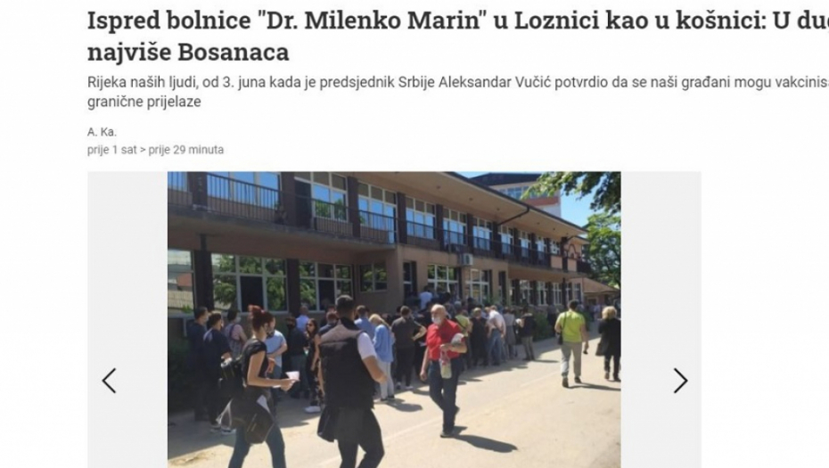 BOŠNJAČKI MEDIJI BRUJE! "Naši građani navalili u Srbiju da se vakcinišu, ispred bolnice u Loznici kao u košnici!"