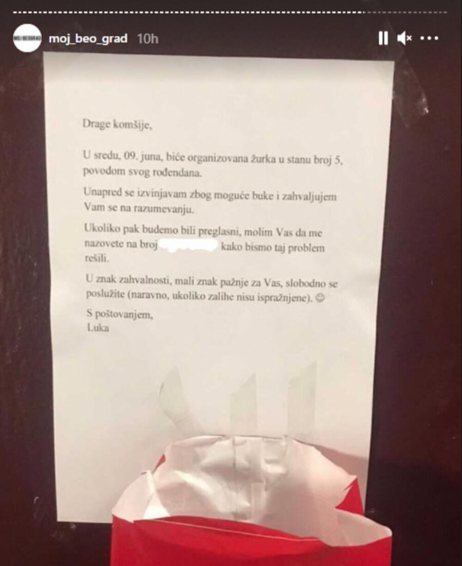 NEOBIČNA PORUKA IZ JEDNE ZGRADE U BEOGRADU Komšijama uz izvinjenje i slatko posluženje