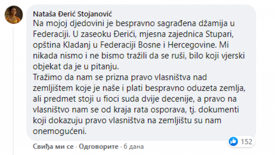 FATA ORLOVIĆ DOBILA ŽESTOK ODGOVOR Srpkinja kojoj su sagradili džamiju na dedovini jasno poručila - Nikada nismo tražili da se ruši!