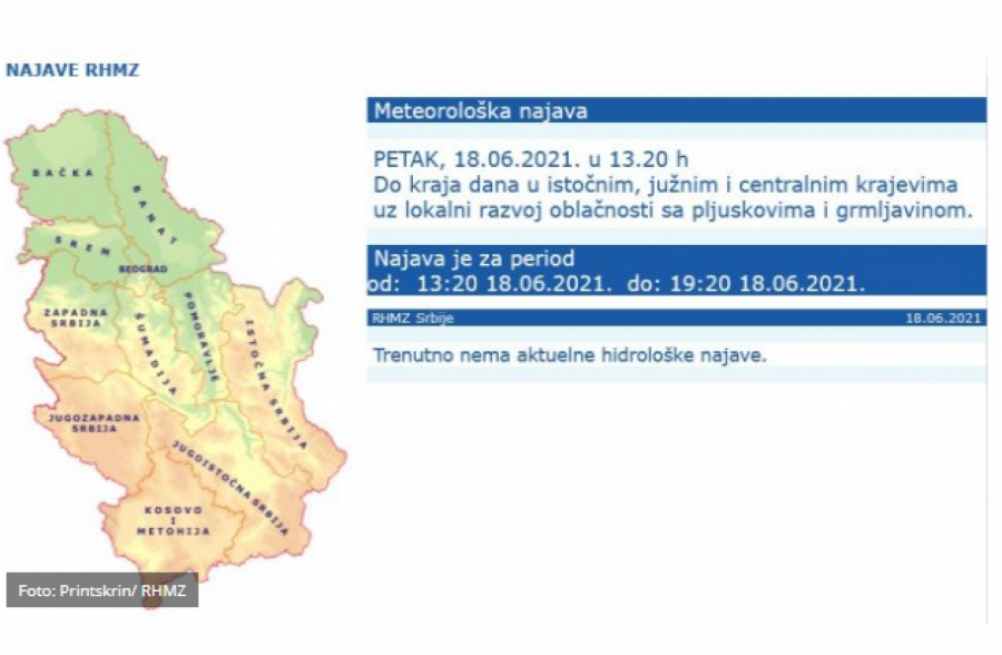 RHMZ IZDAO HITNO UPOZORENJE Očekuju se nepogode