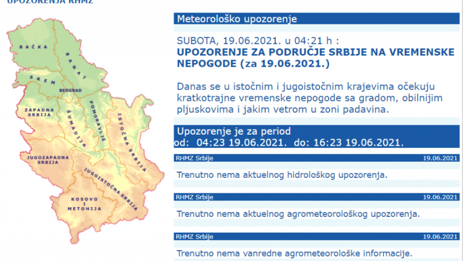 RHMZ je izdao upozorenje: Ovi delovi Srbije danas su na udaru
