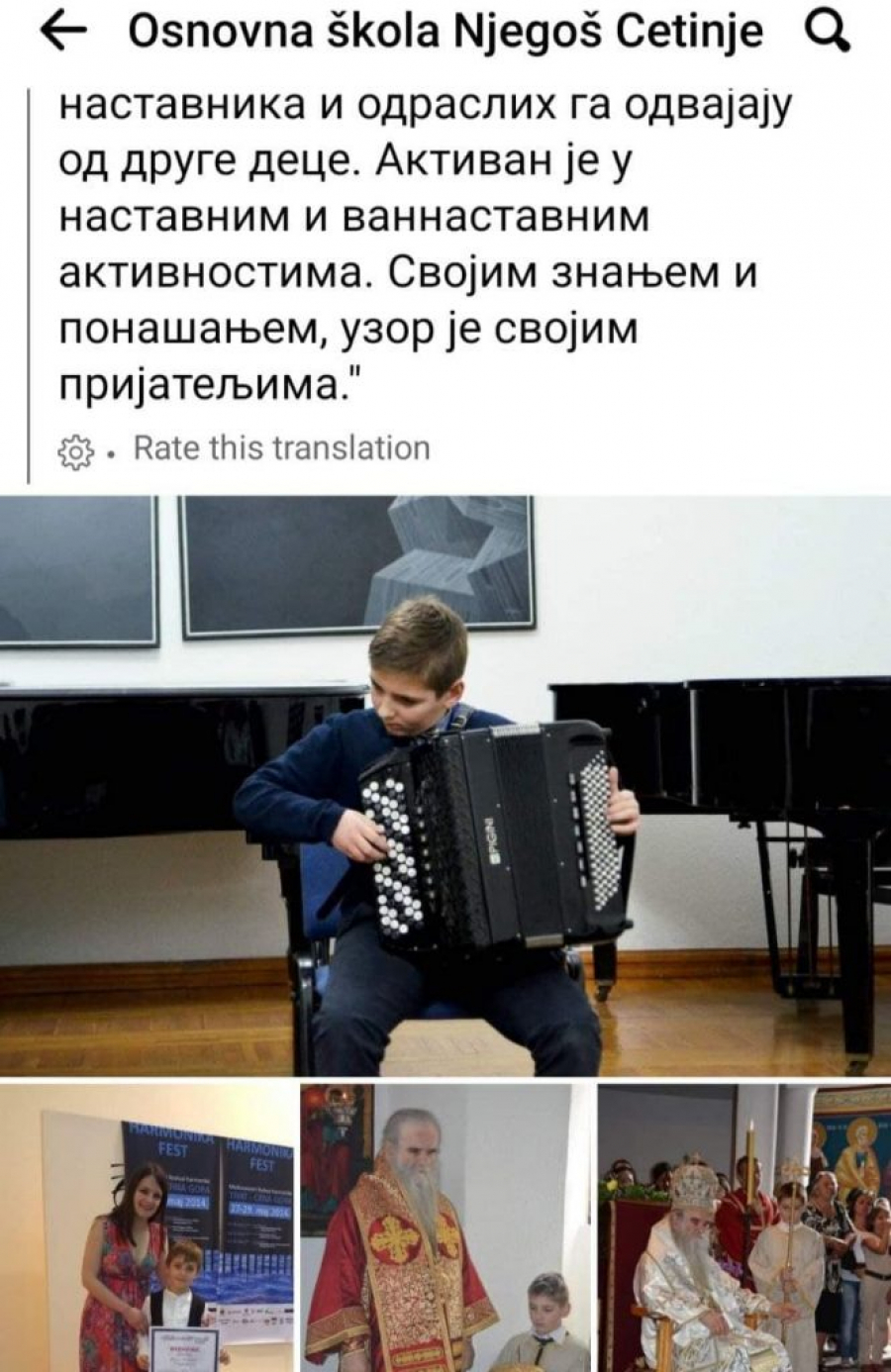 ŠOVINISTIČKI SKANDAL NA CETINJU Škola obrisala fotografiju učenika sa mitropolitom Amfilohijem!