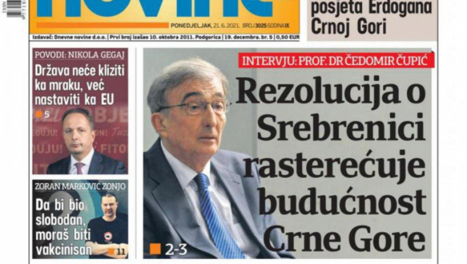 SRAMNO! I ČEDOMIR ČUPIĆ POHVALIO REZOLUCIJU O SREBRENICI Crna Gora sada ima rasterećenu budućnost
