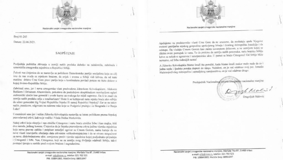 Dragoljub Malović: Apelujem na predstavnike vlasti Crne Gore da odstupe!