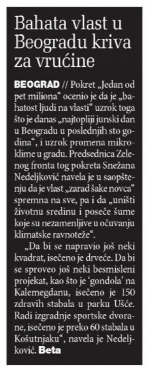 Vučić o optužbama na račun SNS-a zbog vrućina