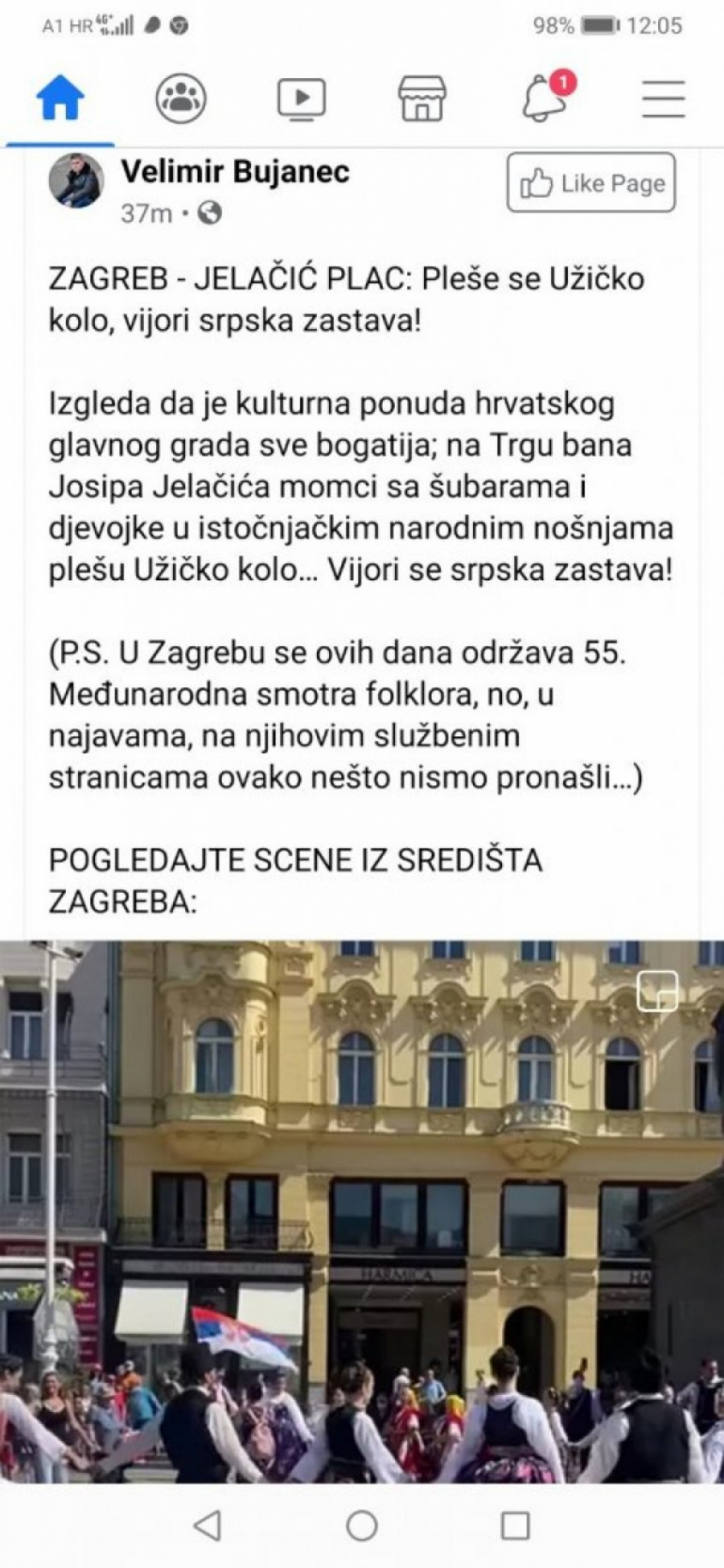 UŽIČKO KOLO I SRPSKA ZASTAVA USRED ZAGREBA Na sve strane su srpske šubare... (FOTO/VIDEO)