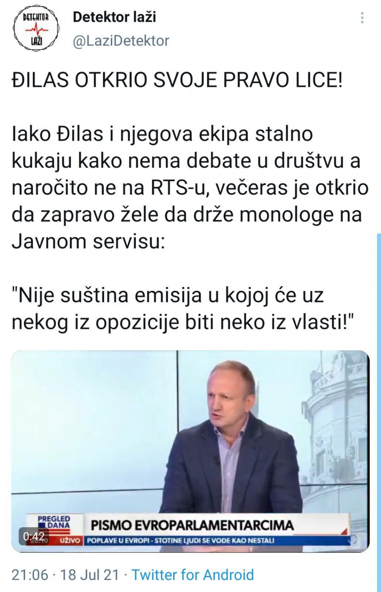 ĐILAS OTKRIO SVOJE PRAVO LICE: Kuka kako nema debate u društvu, a hoće da drži monologe na Javnom servisu