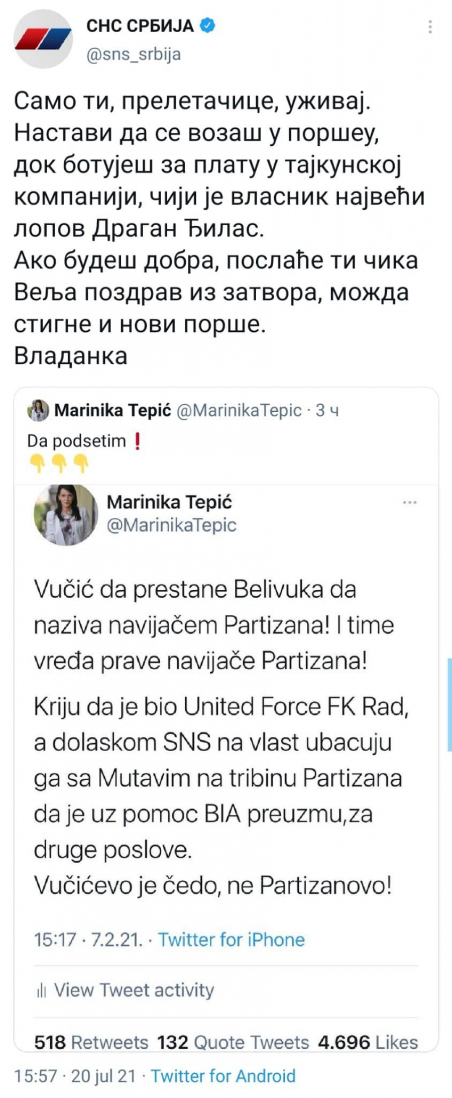 VLADANKA UNIŠTILA MARINIKU Nastavi da botuješ za platu, možda ti stigne i novi porše