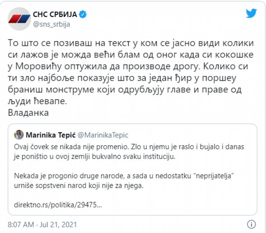 VLADANKA OČERUPALA MARINIKU: Za jedan đir u poršeu braniš monstrume koji prave od ljudi ćevape! (FOTO)