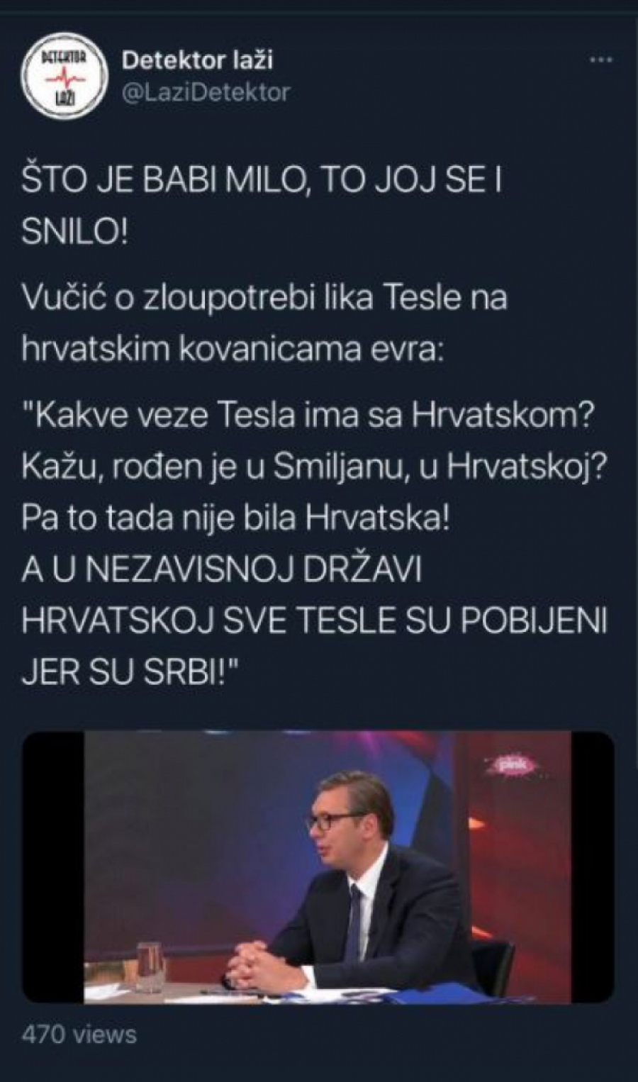 VUČIĆ NA METI USTAŠA, RAZOTKRIO SUŠTINU HRVATSKE A kakve veze ima Tesla sa Hrvatskom?! Je l' to ona Hrvatska u kojoj su mu ustaše poklale svu familiju zato što su bili Srbi?