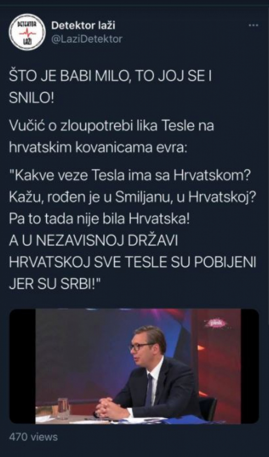 VUČIĆ NA METI USTAŠA, RAZOTKRIO SUŠTINU HRVATSKE A kakve veze ima Tesla sa Hrvatskom?! Je l' to ona Hrvatska u kojoj su mu ustaše poklale svu familiju zato što su bili Srbi?