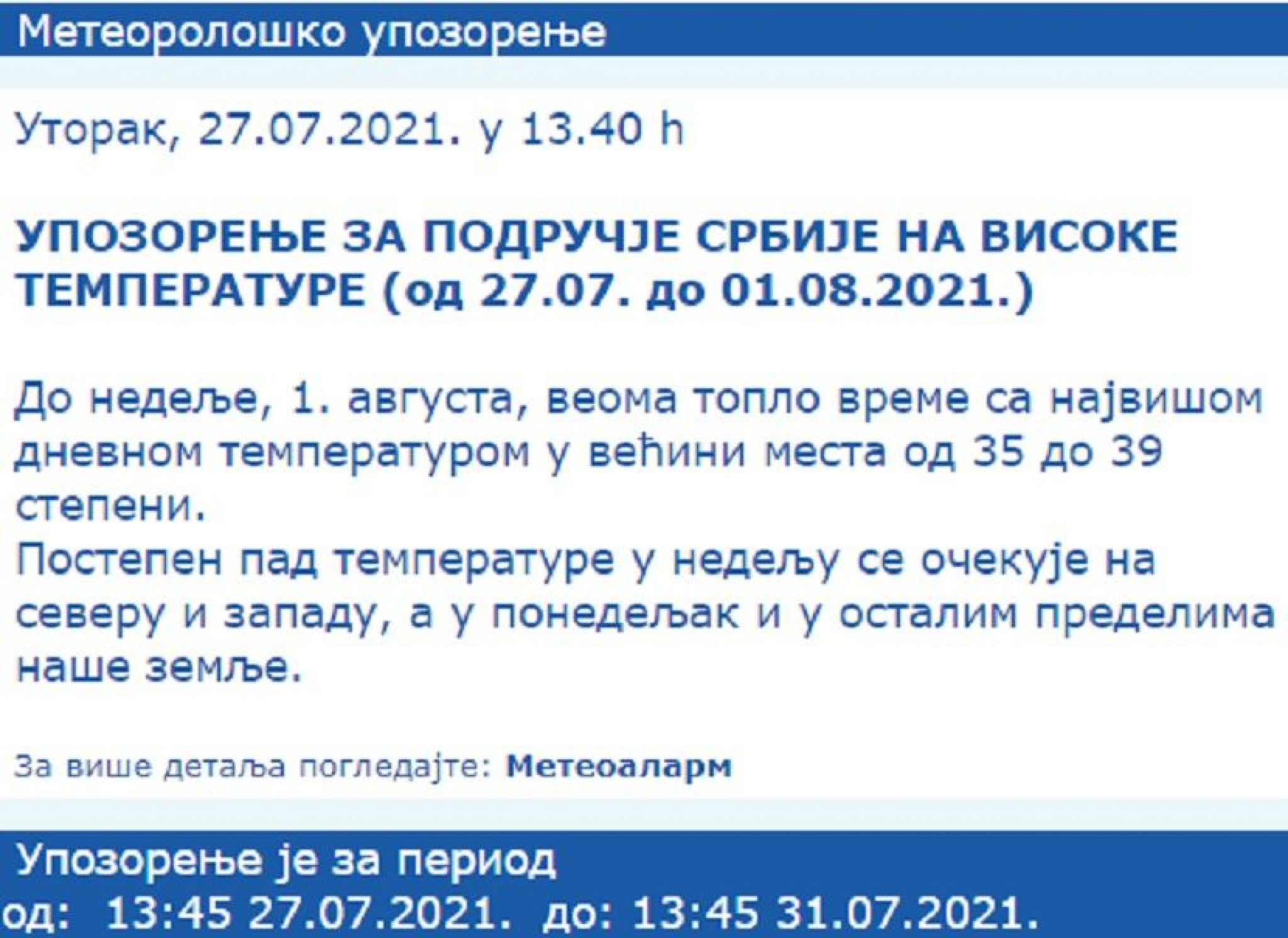 NAREDNIH DANA 40 STEPENI, RHMZ UPOZORAVA Vrućine ne jenjavaju, zna se kada će biti kraj toplom vremenu