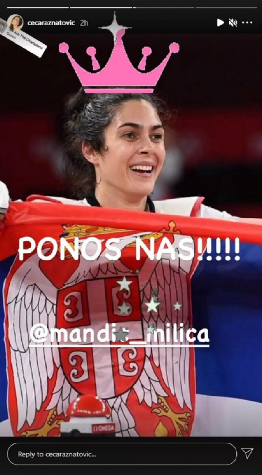 PONOS NAŠ! CECA SE OBRATILA MILICI MANDIĆ Pevačica joj čestitala zlato na Olimpijskim igrama!