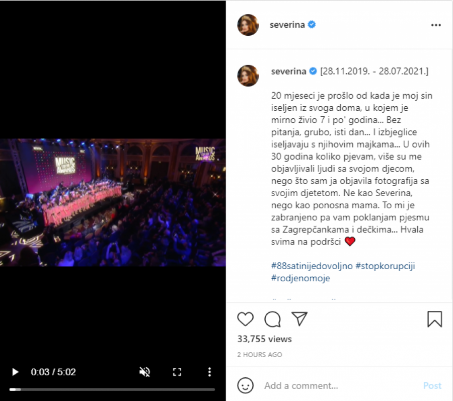 SEVERINA SE OBRATILA EMOTIVNOM PORUKOM KOJA KIDA SRCE! Patnja za sinom ne prolazi, ni nakon 20 meseci joj nije bolje!