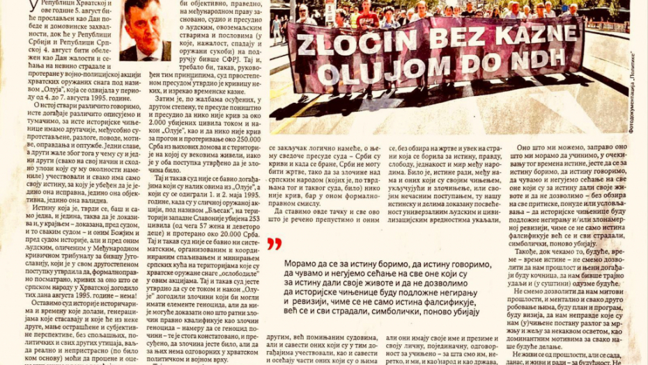 "OLUJA" VREME ISTINE Zločin bez kazne, olujom do NDH