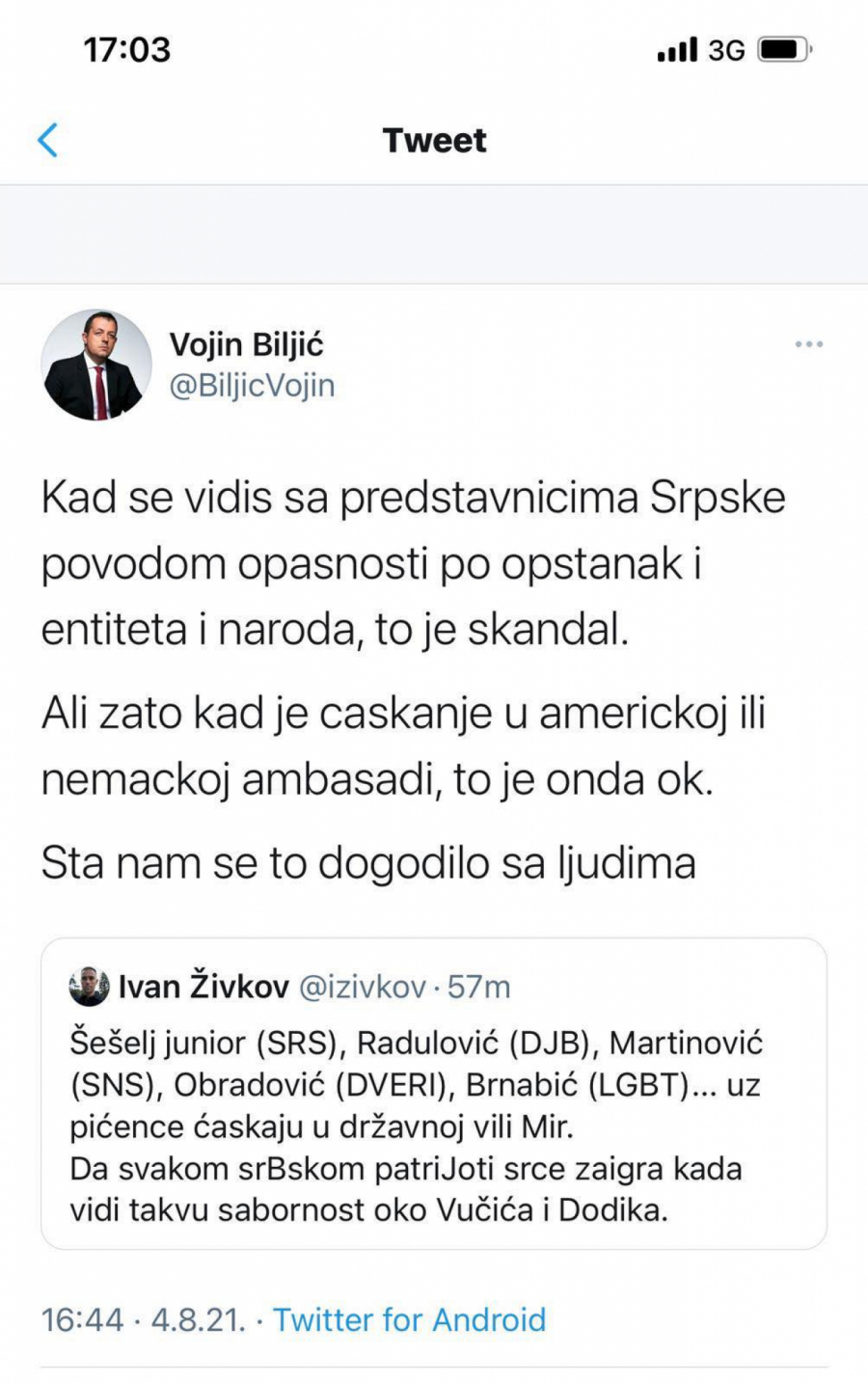 PORUKA ZA ĐILASA I JEREMIĆA Ne zanima vas Republika Srpska, ali prvi trčite po stranim ambasadama