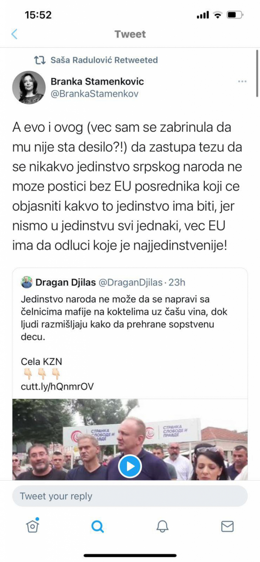 BRANKA STAMENKOVIĆ ZAPUŠILA USTA ĐILASU Zar će EU da nam objasni šta je jedinstvo srpskog naroda?