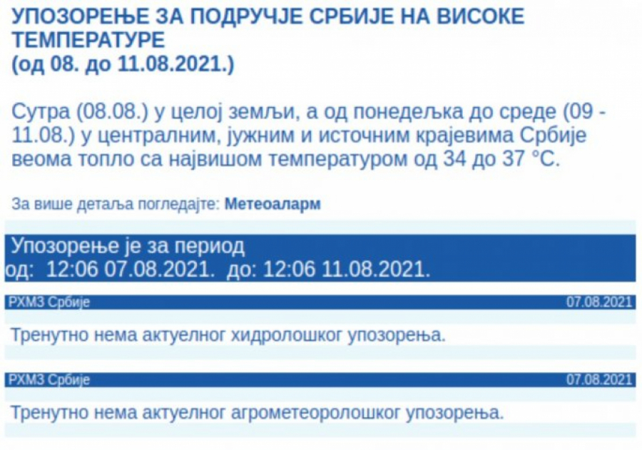 UPOZORENJE RHMZ Sve toplije, tek nas čeka tropska temperatura, a evo kada se očekuje blagi pad!
