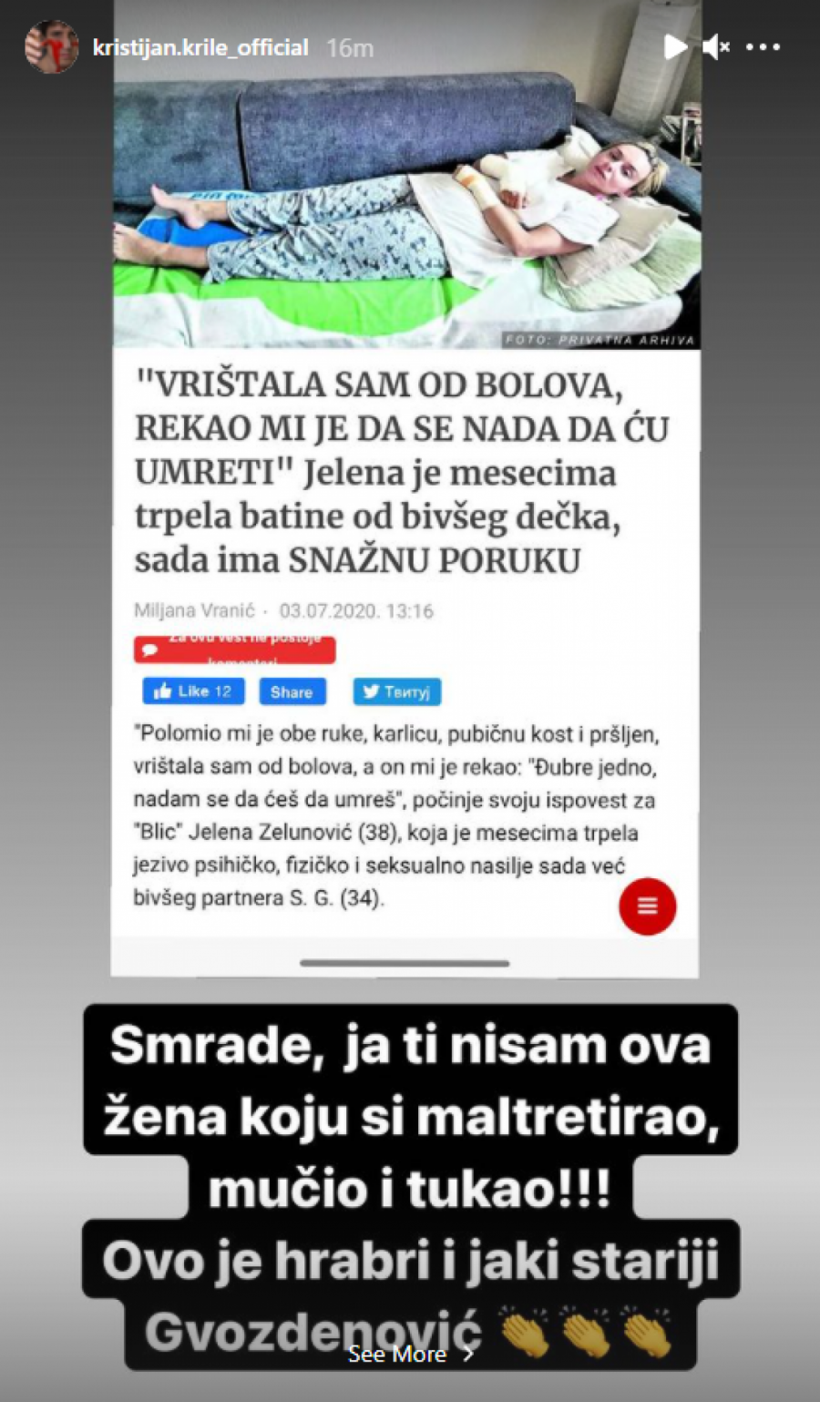 KRISTIJAN OBJAVIO FOTKU ŽENE KOJOJ JE MIŠELOV BRAT POLOMIO OBE RUKE?! Trpela je užasno nasilje, a ovo je njena ispovest!