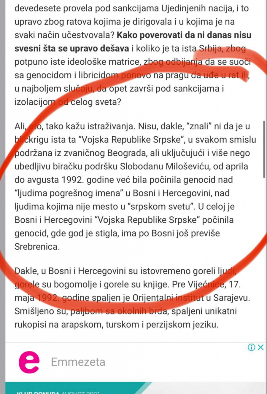 Marinikin Dinko Gluhonjić vređa srpski narod: Počinili su genocid u Bosni i Hercegovini, gde god su Srbi kročili bio je genocid!