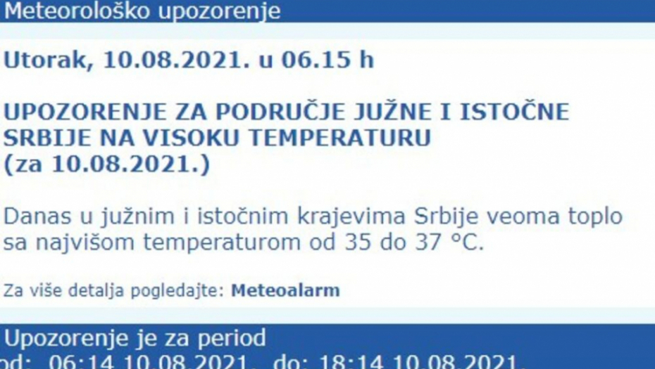 RHMZ IZDAO UPOZORENJE Upaljen meteo alarm, evo gde će biti najvrelije danas u Srbiji!