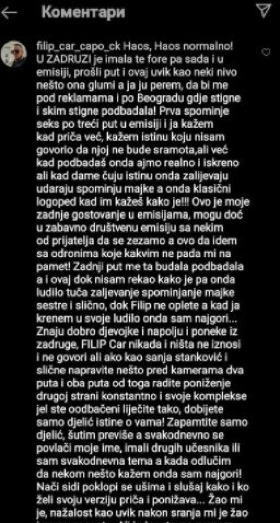 OVO SE NIJE DESILO DO SADA! Filip Car žestoko zapretio produkciji, ne može više da izdrži! (FOTO)