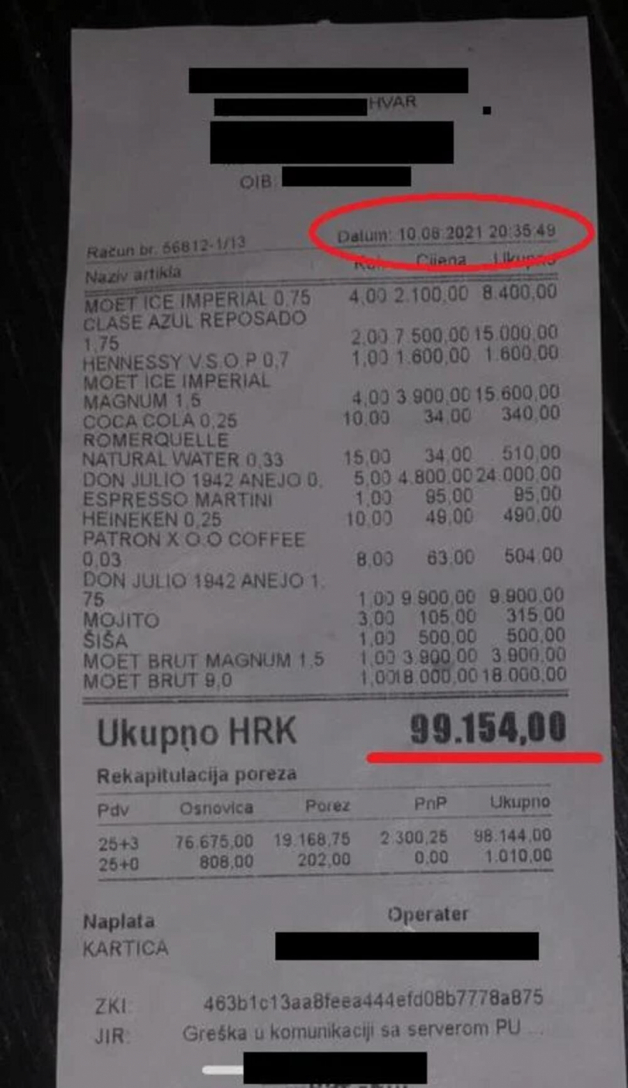 ŠOK NA HVARU Račun u kafiću 13.000 evra