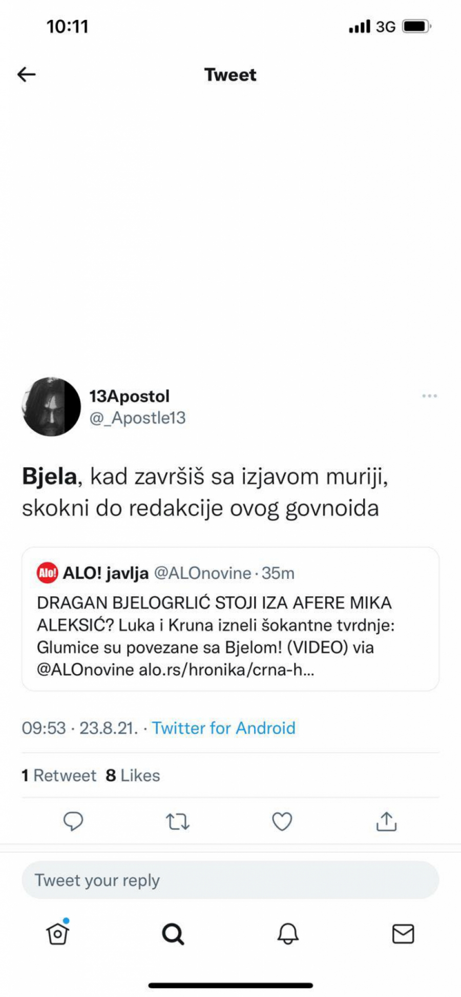 PRETNJE REDAKCIJI ALO ZBOG PISANJA O DRAGANU BJELOGRLIĆU Đilasovci pozivaju na linč novinara: Svrati iz policije i obračunaj se sa njima!